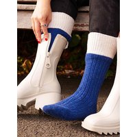 Sock Talk Women's Wool Blend Mid-Calf Glitter Colour Block Socks in Navy | Size: 3-7