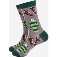 Sock Talk Men's Rugby Bamboo Socks - Grey/Dark Green in Dark Green | Size: 7-11
