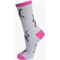 Sock Talk Women's Cheetah Bamboo Socks - Grey/Pink in Grey | Size: 3-7