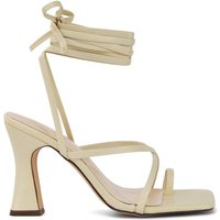 XY London Women's 'Dylan' Square Toe Lace up Strappy Block High Heel Sandals in Nude | Size: 7