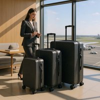 Infinity Leather Hardshell Suitcase Robust 8 Wheel Cabin Luggage Case Bag in Black