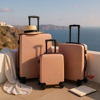 Infinity Leather Hardshell Suitcase Robust 8 Wheel Cabin Luggage Case Bag in Rose Gold | Size: Medium