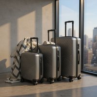 Infinity Leather Hardshell Suitcase Robust 8 Wheel Cabin Luggage Case Bag in Dark Grey | Size: Medium
