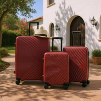 Infinity Leather Hardshell Suitcase Robust 8 Wheel Cabin Luggage Case Bag in Red | Size: Large