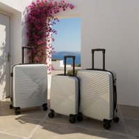 Infinity Leather Hardshell Suitcase Robust 8 Wheel Cabin Luggage Case Bag in Silver | Size: Medium