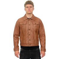 Infinity Leather Men's Retro Leather Trucker Jacket-Constine in Tan | Size: 2XL