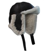 Infinity Leather RAF Aviator Sheepskin B-55 Trapper Hat in Black | Size: Medium