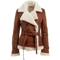 Infinity Leather Women's Double Breasted Sheepskin Aviator Jacket-Leshan in Tan | Size: 20