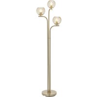 Loops Floor Lamp Light - Satin Brass & Champagne Lustre Glass - 3 x 25W E14 golf in Clear
