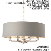 Loops Ceiling Pendant Light - Bright Nickel Plate & Charcoal Fabric - 8 x 40W E14 in Metallics