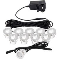 Loops Recessed IP44 Decking Guide Light Kit - 10 x Daylight White LED - Polished Steel in Metallics