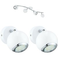 Loops Quad Ceiling Spot Light & 2x Matching Wall Lights Matt White Adjustable Shade