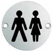 Loops Bathroom Door Unisex Symbol Sign 76mm Diameter Satin Anodised Aluminium
