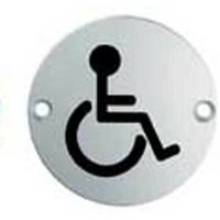 Loops Bathroom Door Disabled Symbol Sign 64mm Fixing Centres 76mm Dia Polished Steel in Metallics