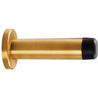 Loops Rubber Tipped Doorstop Cylinder with Rose Wall Mounted 70mm Satin Brass in Metallics