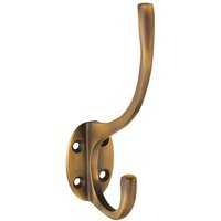 Loops Victorian Hat & Coat Hook on Oval Backplate 64mm Projection Antique Brass in Metallics