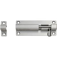 Loops Straight Barrel Surface Mounted Door Bolt Lock 80 x 38mm Satin Steel in Metallics