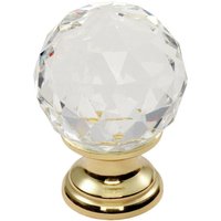 Loops Faceted Crystal Cupboard Door Knob 25mm Dia Polished Brass Cabinet Handle in Metallics