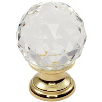 Loops Faceted Crystal Cupboard Door Knob 31mm Dia Polished Brass Cabinet Handle in Metallics