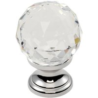 Loops Faceted Crystal Cupboard Door Knob 35mm Dia Polished Chrome Cabinet Handle