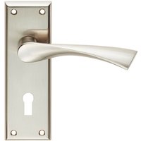 Loops PAIR Angular Lever on Lock Backplate Door Handle 150 x 50mm Satin Nickel in Metallics