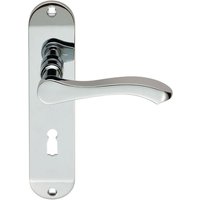 Loops PAIR Scroll Lever Door Handle on Lock Backplate 180 x 40mm Polished Chrome