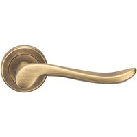Loops PAIR Scroll Shaped Lever Handle on Round Rose Concealed Fix Antique Brass in Metallics