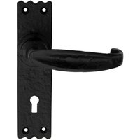 Loops PAIR Creased Style Handle on Slim Lock Backplate 156 x 38mm Black Antique