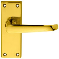 Loops PAIR Straight Victorian Handle on Latch Backplate 150 x 42mm Polished Brass in Metallics