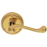 Loops PAIR Georgian Scroll Handle on Round Rose Rope Design Pattern Polished Brass in Metallics