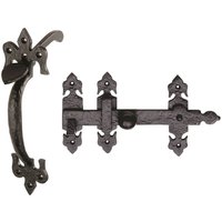 Loops Ornate Suffolk Thumb Latch Door Handle Set for Outdoor Gates Black Antique