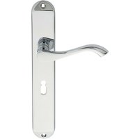 Loops PAIR Curved Handle on Long Slim Lock Backplate 241 x 40mm Polished Chrome