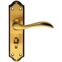 Loops PAIR Curved Door Handle Lever on Bathroom Backplate 180 x 45mm Brushed Bronze