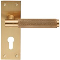 Loops PAIR Knurled Round Handle on Slim Euro Lock Backplate 150 x 50mm Satin Brass in Metallics