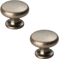Loops 2x Flat Faced Round Door Knob 34mm Diameter Pewter Small Cabinet Handle
