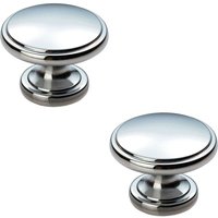 Loops 2x Ring Domed Cupboard Door Knob 38.5mm Diameter Polished Chrome Cabinet Handle