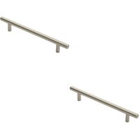 Loops 2x Round T Bar Cabinet Pull Handle 220 x 12mm 160mm Fixing Centres Satin Nickel in Metallics