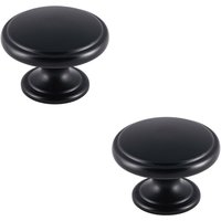 Loops 2x Ring Domed Cupboard Door Knob 38.5mm Diameter Matt Black Cabinet Handle