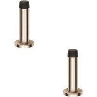 Loops 2x Rubber Tipped Doorstop Cylinder with Rose Wall Mounted 71mm Satin Nickel in Metallics