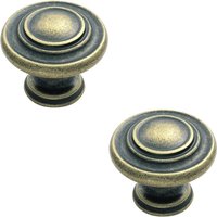 Loops 2x Round Ringed Pattern Door Knob 32mm Diameter Antique Brass Cabinet Handle in Metallics