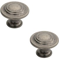 Loops 2x Round Ringed Pattern Door Knob 32mm Diameter Pewter Cabinet Handle