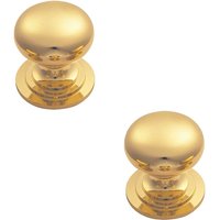 Loops 2x Victorian Round Cupboard Door Knob 25mm Dia Polished Brass Cabinet Handle in Metallics