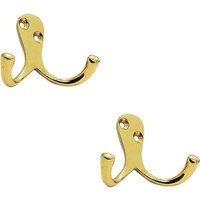 Loops 2x Victorian One Piece Double Bathroom Robe Hook 26mm Projection Polished Brass in Metallics
