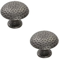 Loops 2x Dimpled Mushroom Cupboard Door Knob 38mm Dia Antique Steel Cabinet Handle in Metallics