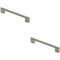 Loops 2x Round Bar Pull Handle 200 x 14mm 160mm Fixing Centres Satin Nickel & Steel in Metallics
