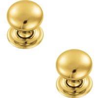 Loops 2x Round Victorian Cupboard Door Knob 32mm Dia Polished Brass Cabinet Handle in Metallics