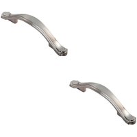 Loops 2x Stepped Edge Cupboard Bow Pull Handle 76mm Fixing Centres Satin Nickel in Metallics