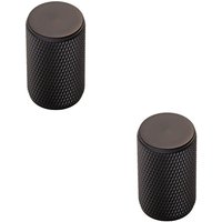 Loops 2x Knurled Cylindrical Cupboard Door Knob 18mm Dia Matt Black Cabinet Handle
