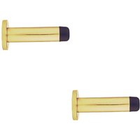 Loops 2x Rubber Tipped Doorstop Cylinder with Rose Wall Mounted 70mm Polished Brass in Metallics