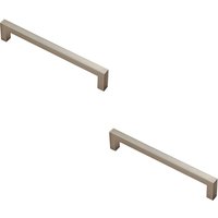 Loops 2x Square Block Pull Handle 170 x 10mm 160mm Fixing Centres Satin Nickel in Metallics